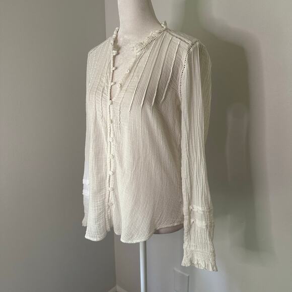 Faherty white cotton button front long sleeve top size S - Picture 3 of 12